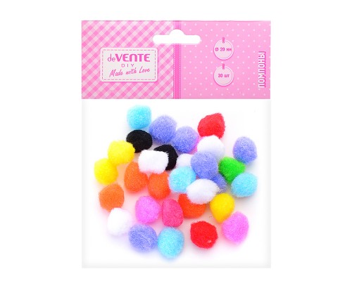 Набор помпонов для творчества 20 мм, 30 шт, в пластиковом пакете с блистерным подвесом, цвета ассорти