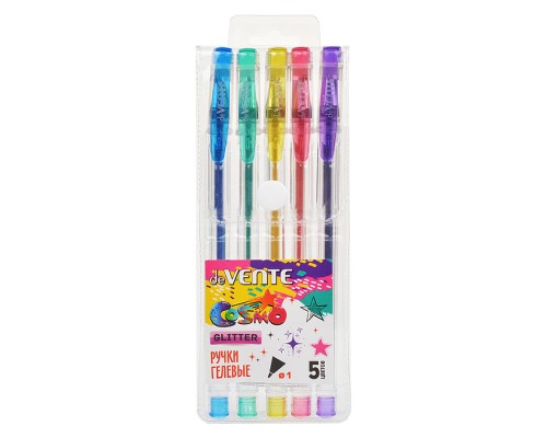Набор ручек гелевых 5 цв. с блестками "Cosmo Glitter" d=1 мм, прозрачный корпус