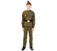 Костюм "Солдат хлопок" (гимнастерка, брюки, пилотка, ремень,георгиевская лента) размер 128