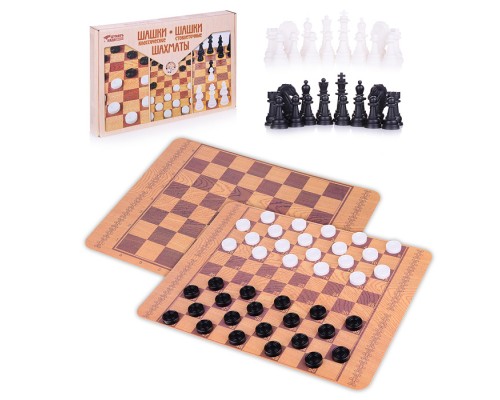 Игра настольная "Шашки классические, Шашки стоклеточные, Шахматы" (большие)