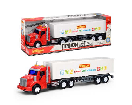 Автомобиль-тягач "Профи" с полуприцепом инерционный (со светом и звуком) (красно-белый) (в коробке)