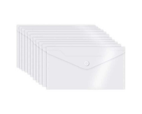 Папка-конверт на кнопке DL (260x140 мм) 180 мкм, полипропилен, прозрачная, 10 шт в упаковке