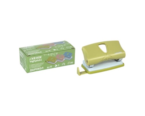 Дырокол "SigNature" (10 листов) пластиковый с линейкой, в картонной коробке, цвет оливковый