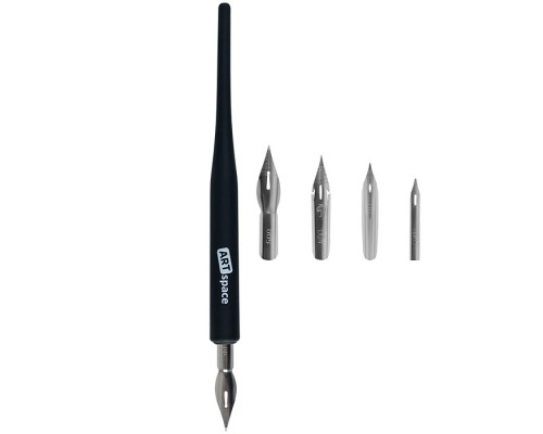 Перья каллиграфические, остроконечные, 4шт. с держателем, в пакете