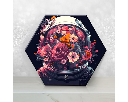 Картина по номерам 37х32 "Цветущая вселенная"с кристаллами из хрусталя чёрный холст Гексагон (14 цветов)
