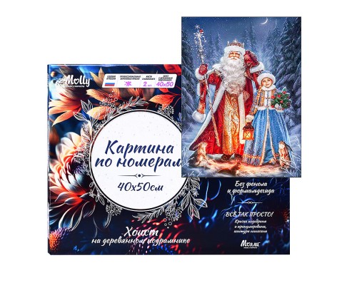 Картина по номерам 40х50 "Дед Мороз и снегурочка" USB LED подсветка (25 цветов)