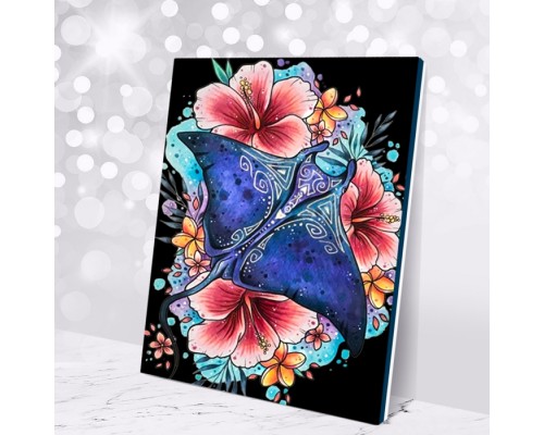 Картина по номерам 40х50 "Гавайский скат" со светящейся краской черный холст (17 цветов)