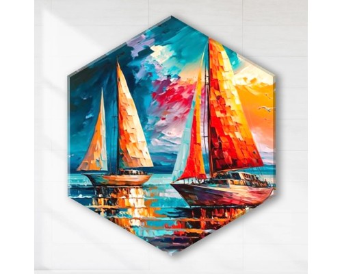 Картина по номерам 37х32 "Парусники на закате" с поталью Гексагон (28 цветов)