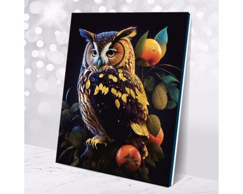 Картина по номерам 40х50 "Сова арт" черный холст с поталью (27 цветов)