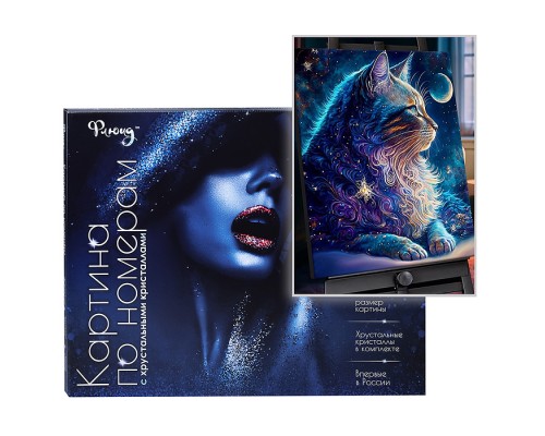 Картина по номерам 40х50 "Космический кот" с кристаллами из хрусталя (22 цвета)