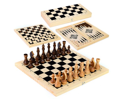Шахматы гроссмейстерские+шашки+нарды, 3в1 большой ( дерево,415х215мм &plusmn; 15мм.