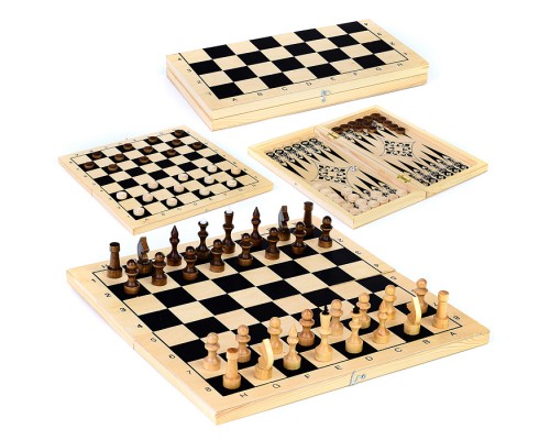 Набор 3 в 1 Нарды, шашки, шахматы с полем. Дерево. 415*215мм &plusmn; 15мм.