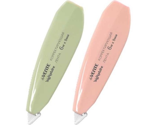 Корректирующая лента "SigNature" 5 ммx6 м, оливковый, пудрово-розовый, фронтальный аппликатор, сдвигаемый в одно касание колпачок, в картонном блистере