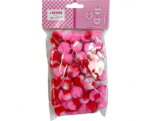 Набор помпонов для творчества "DIY" 25 мм, 50 шт, в пластиковом пакете с блистерным подвесом, розовые цвета ассорти