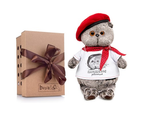 Кот Басик в футболке с принтом "Плюшевая революция" 22см