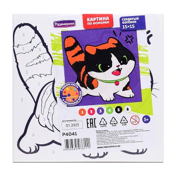Картина по номерам "Сердитый котёнок" 15х15см