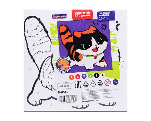 Картина по номерам "Сердитый котёнок" 15х15см