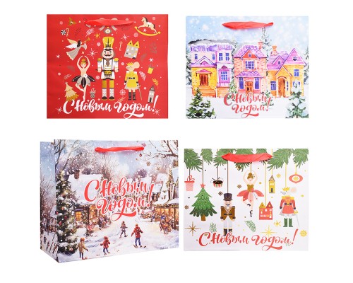 Пакет подарочный новогодний "Winter Wonderland" 26х13х32 см, Золотая сказка, фольга