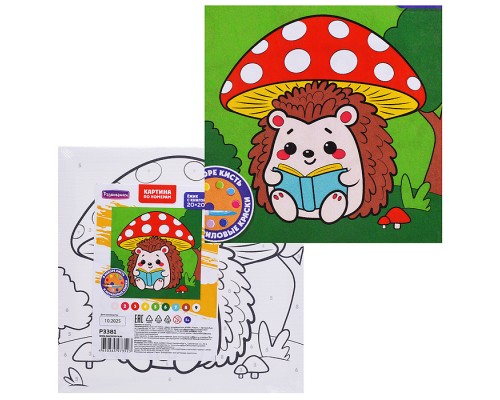 Картина по номерам "Ёжик с книгой" 20х20см