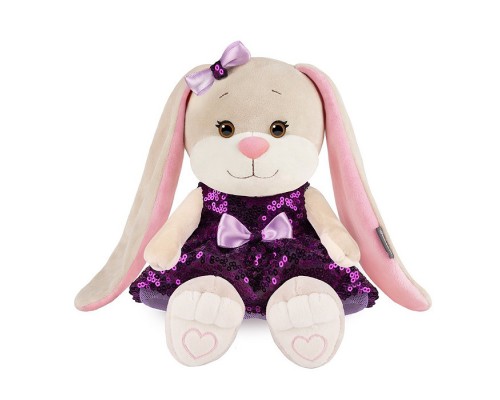 Зайка Лин в фиолетовом платьице с пайетками, 20 см,