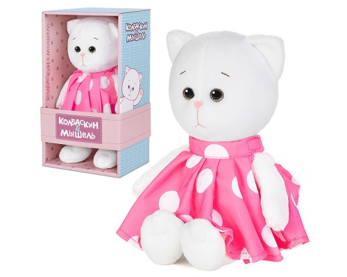 Мышель в розовом платье в горошек, 20 см, в коробке