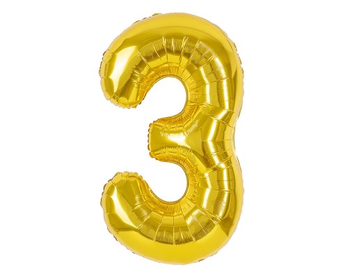 Шар (40''/102 см) Цифра, 3, Золото, 1 шт. в уп.