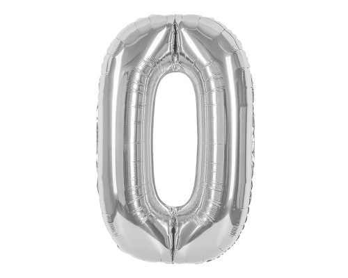Шар (40''/102 см) Цифра, 0, Серебро, 1 шт. в уп.