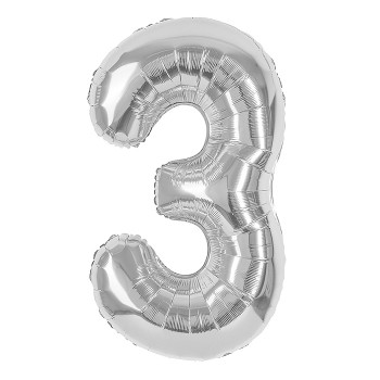 Шар (40''/102 см) Цифра, 3, Серебро, 1 шт. в уп.
