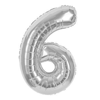 Шар (40''/102 см) Цифра, 6, Серебро, 1 шт. в уп.