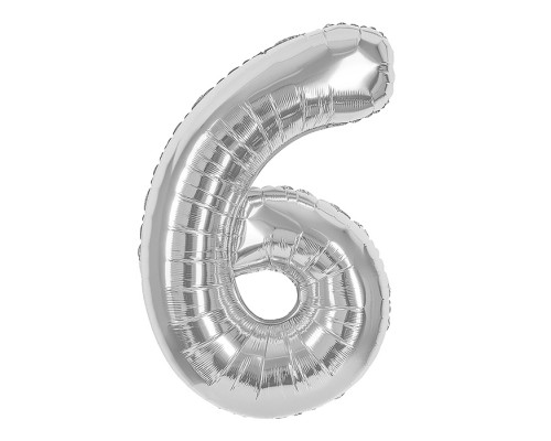 Шар (40''/102 см) Цифра, 6, Серебро, 1 шт. в уп.