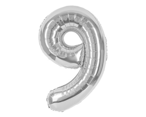 Шар (40''/102 см) Цифра, 9, Серебро, 1 шт. в уп.