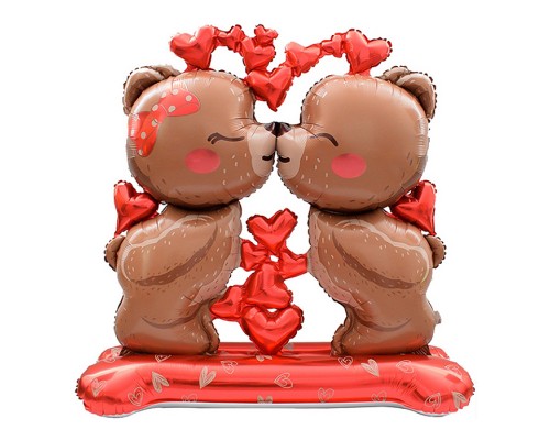 Шар 3D (59''/150 см) Фигура на подставке, Влюбленные мишки, 1 шт. в уп.