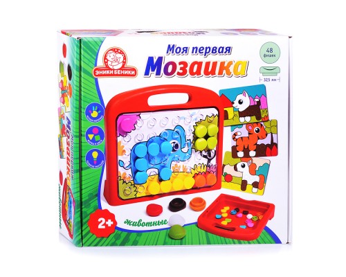 Моя первая мозаика "Животные" (48 фишек, 8 карточек, поле, чемодан)