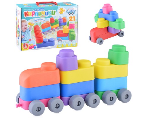 Конструктор "Мягкие кирпичики plus. Веселый транспорт" 21 дет+колесики