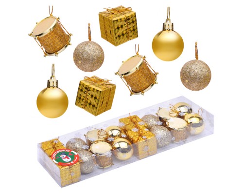 Набор новогодних шаров "Новогодние забавы" золото (4см*16шт)