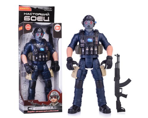 Солдат 31 см с оружием "Настоящий боец" BOX 40,5x15x6,5см, спецназовец в противогазе