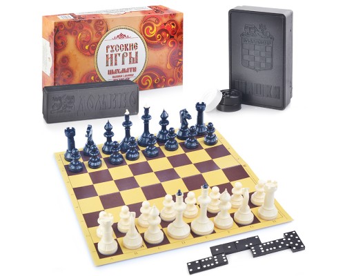Набор "Русские игры" (шахматы, шашки, домино, доска из микрогофры)