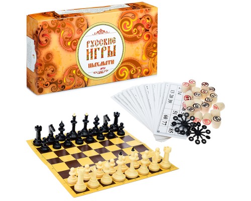 Набор "Русские игры" (шахматы, лото (бочонок из древопласта), доска из микрогофры)