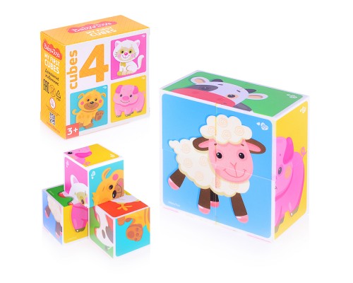 Кубики "Домашние животные" (без обклейки) 4 шт BABY TOYS
