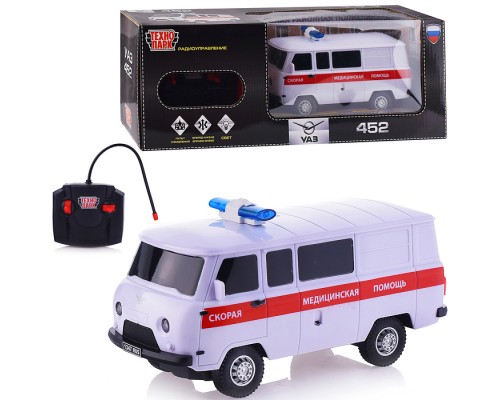 Машина р/у УАЗ 452 Скорая Помощь, 18 см, (свет, бел,) в коробке
