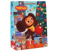 Пакет подарочный матовый "Чебурашка" XL союзмультфильм новогодний