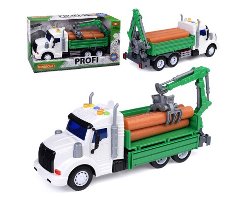 Автомобиль бортовой с манипулятором "Профи" инерционный (со светом и звуком) зелёный
