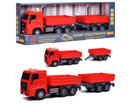 МАЗ, автомобиль бортовой с прицепом инерционный (со светом и звуком) (в коробке)