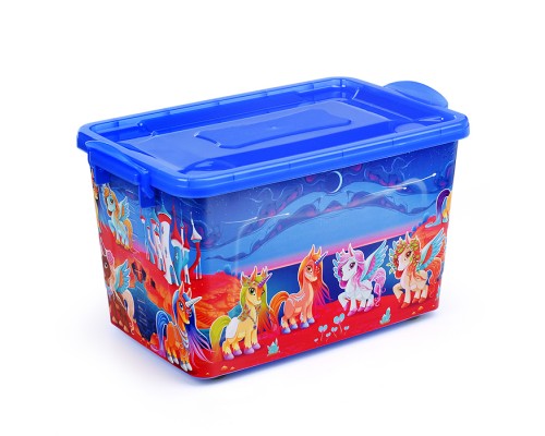 Контейнер 6 (35 л) "Единорожки" темно-голубой / голубой прозрачный