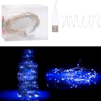 Электрогирлянда Роса 10 м, 100 ламп, USB, синий