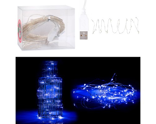 Электрогирлянда Роса 10 м, 100 ламп, USB, синий