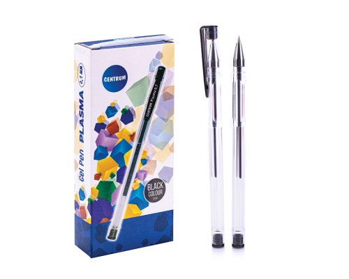 Ручка гелевая черная "PLASMA" с металлическим наконечником 0,7 мм. в прозрачном корпусе, клип в цвет чернил
