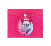 Папка конверт на кнопке А6  пластиковая "Босс шпиц"размер 17х14х0,5