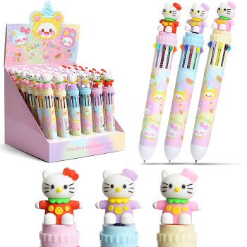 Ручка многоцветная 10 цветов шариковая "Кошечка"