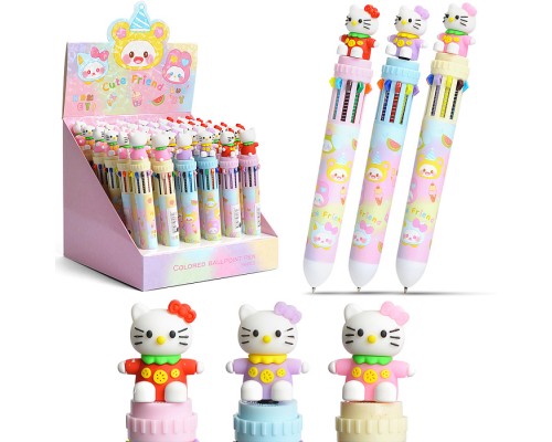 Ручка многоцветная 10 цветов шариковая "Кошечка"